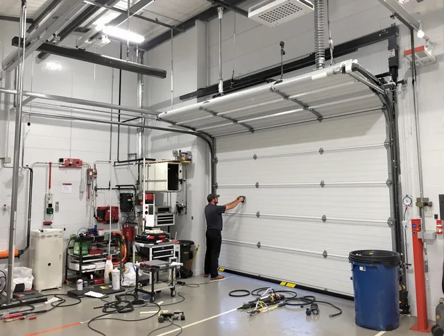Rancho Cucamonga Garage Door Repair certified technician performing commercial door repair at a Rancho Cucamonga business facility