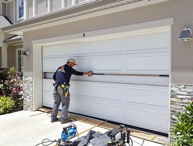 Rancho Cucamonga Garage Door Repair team performing complete garage door replacement at Rancho Cucamonga residence