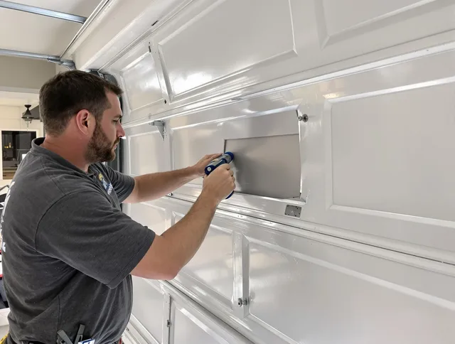 Garage door panel repair by Rancho Cucamonga Garage Door Repair in Rancho Cucamonga